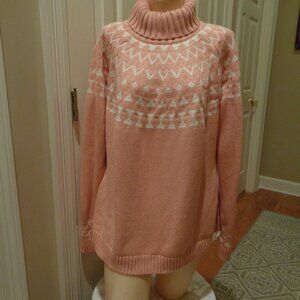 Woman's pink and white Fairisle turtleneck cotton blend heavy weight